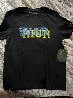 Men's Black WARRIOR Graphic Short Sleeve Tee in Blue & Yellow